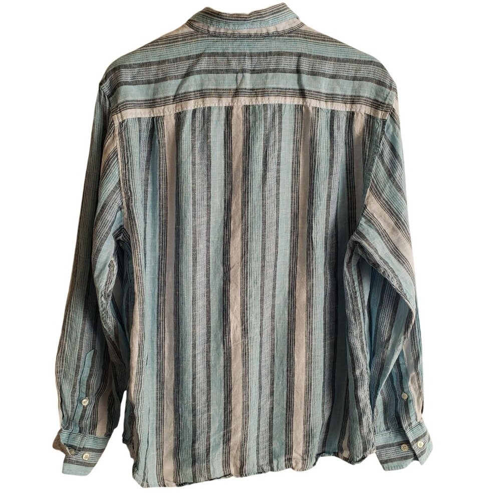 Tommy Bahama 100% Linen Striped Shirt Blue White Relaxed Fit Button-Up Shirt - Picture 9 of 11